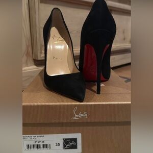 Christian Louboutin Black Suede Heels with Red Soles